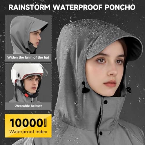 PALAY® Long Rain Coat, Waterproof Raincoat for Adults Reusable Hooded Rain Poncho with Wide Brim Lightweight Unisex RainCoat for Hiking, Travel, Motorcycle Riding (Length 126cm) 2