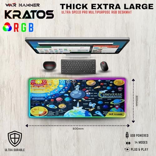 WAR HAMMER GX6050 RGB Gaming Mouse Pad with Micro Weave Texture, 14 RGB Modes, Anti Slip Rubber Base (800x300mm) 2