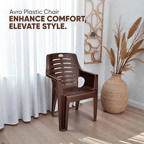 AVRO Furniture 4003 Heavy Duty Plastic Chair for Home, Office & Outdoor, Solid Back Support, Comfortable Seating with Arm, Ergonomic and Stackable, Pre-Assembled, 150 Kg Capacity, Set of 2, Brown 5
