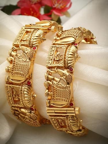 Shining Diva Fashion Bangles for Women Girls Set of 2 Traditional Latest Stylish Design (16501b_2.4)(Gold) 3