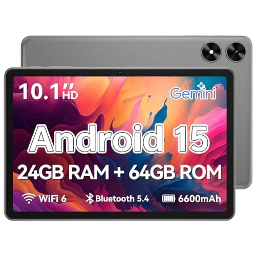 SHARECLOUD 10.1" Android 15 Tablet with Case, 24GB RAM + 64GB ROM 1TB Expandable 1280x800 IPS HD Touchscreen, 8H Battery, WiFi 6, BT 5.4, Dual Camera (Gray)