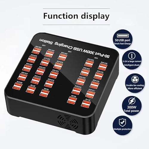 Lipzie (𝟏𝟓 𝐘𝐞𝐚𝐫𝐬 𝐖𝐚𝐫𝐫𝐚𝐧𝐭𝐲) 50-Port USB Hub Charger Station 300W – Multi-Device Fast Charging Smart Wall Charger for Phones, Tablets & USB Powered Devices 2