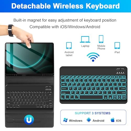 SOPPY 7 Colors Backlit Keyboard Case with Mouse for 12.4" Samsung Galaxy Tab S7 FE/S7 Plus/S8 Plus/S9 FE Plus/S9 Plus, Wireless Keyboard with Case & Pen Holder for Samsung Tab 12.4 Inch, Black 3