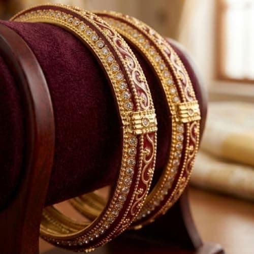ACCESSHER Gold Plated Red Enamel Bangle Style Brass Kada for Women | Traditional Rajwadi Bangles with White Stones | Stylish Bangles Set for Girls and Women (2.8) 3