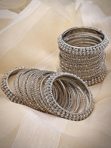 Shining Diva Fashion Latest Antique Silver Plated Set of 28 Stylish Traditional Bangle for Women (14834b_2.4_Double) 3