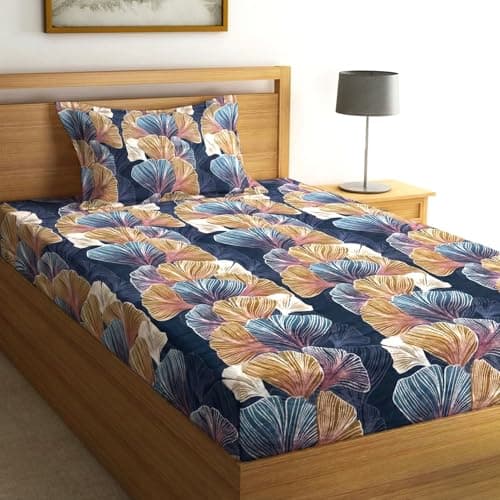 Fashion String Microfibre 144TC Midnight Ginkgo Bloom Single Bedsheet with 1 Pillow Cover