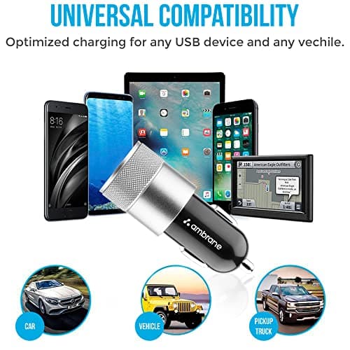 Ambrane 12W Fast Car Charger, Dual USB Output, Multi-Layer Protection, Fast Charging, Compatible with All Cars, Without Cable for All Mobiles & Other USB Enabled Devices (ACC74, Black & Silver) 4