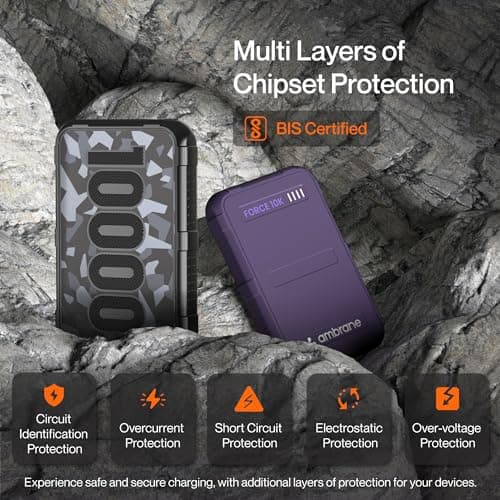 Ambrane 10000mAh Power Bank, Rugged & Slim, 22.5W Fast Charging, USB Type-C Input Output, PD & QC, Compatible with iPhone, Samsung, Oneplus & All Android (Force 10K, Black) -USB Type C 6