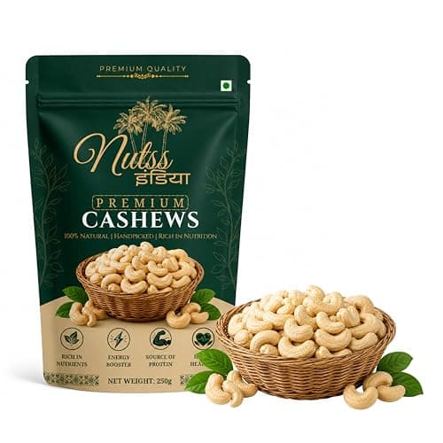 Nutss India Premium W210 Cashew Nuts (Kaju) 250g | Whole Jumbo Cashews | Rich in Protein, Healthy Fats & Dietary Fiber | Fresh Crunchy Dry Fruits