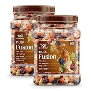 GreenFinity Mixed Dry Fruits Pack – 1kg (500g x 2) | Nutritious Snack with Almonds, Cashews, Raisins & Cranberries | Resealable Pack for Freshness