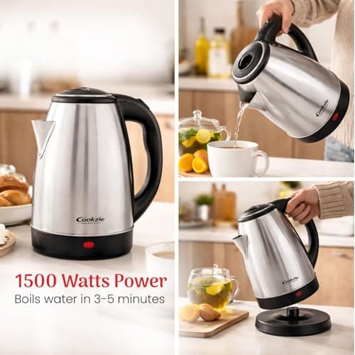 Cookzie Majestic 2.0 Ltr Electric Kettle | 1500-Watt Kettle with Stainless Steel Body for Boiling | Portable, Cordless Operation | Auto Switch-off Mechanism | 1-Yr Warranty, Silver 3