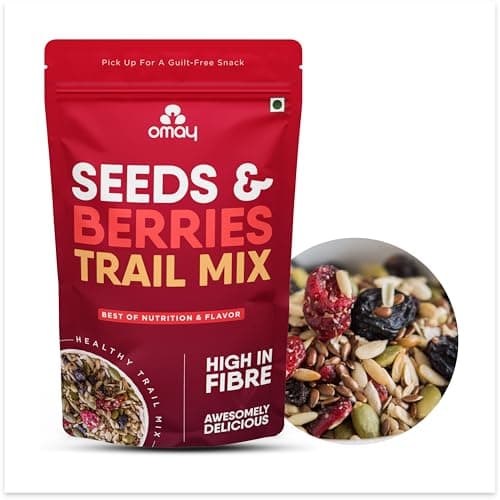 Omay Foods Seeds & Berries Mix, 400g Pouch | Trail Mix | Roasted Seeds, Dried Berries | Antioxidants, Omega-3 & Fibre | No Added Sugar | Oil-Free | Healthy Snack for Weight Loss