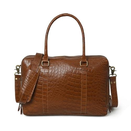MaheTri Easton Premium Buffalo Leather Laptop Office Briefcase | Genuine Leather, Padded Laptop Compartment & Multi-Pocket Organisation | Adjustable Shoulder Strap & Brass-Tone Hardware