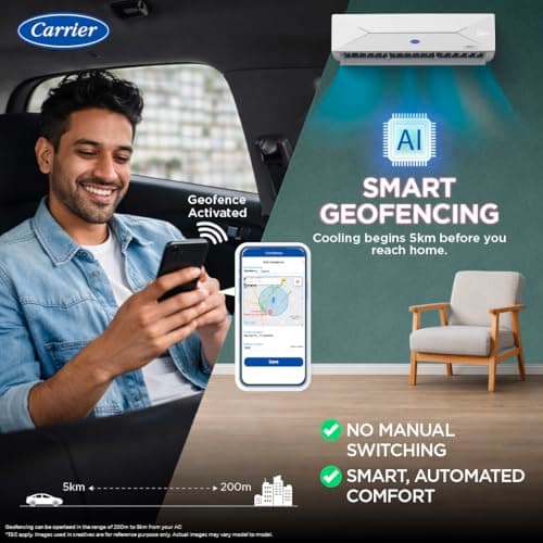 Carrier 1.5 Ton 3 Star Wi-Fi Smart Flexicool Inverter Split AC (Copper, Convertible 6-in-1 with Wi-Fi with Geo-Fencing, Smart Energy Display, 2026 Model, ESTER EDGE Gxi WiFi-CAI18EE3R36W1, White) 4