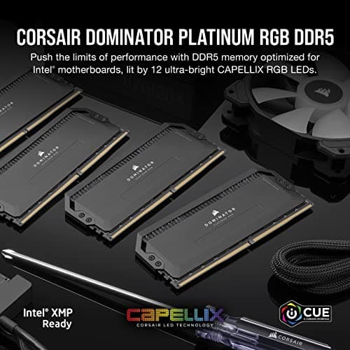 Corsair Dominator Platinum RGB DDR5 32GB (2x16GB) DDR5 7200 MHz C34 Intel Optimised Desktop Memory (Onboard Voltage Regulation, Patented Corsair DHX Cooling, 12 Ultra-Bright CAPELLIX RGB LEDs) Black 2