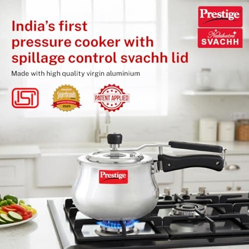 Prestige 3 Litre Aluminium Nakshatra+ Svachh Innerlid Pressure Cooker Handi|Deep lid for spillage control|Virgin Aluminium|Induction Compatible|Metallic Safety Plug|5 Years warranty|ISI Certified 2