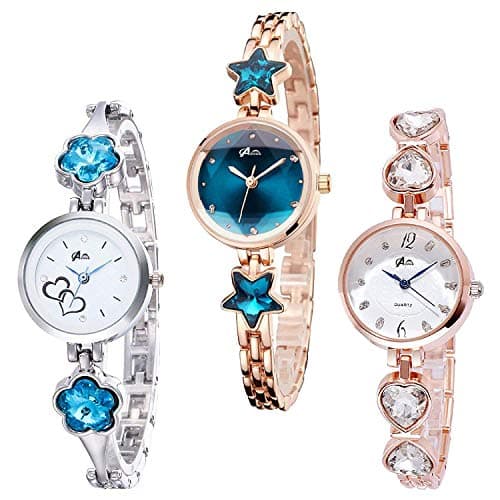 A 3 Metal Strap Analogue Multicolour Dial Women's Watches Bangle Combo - Pack of 3