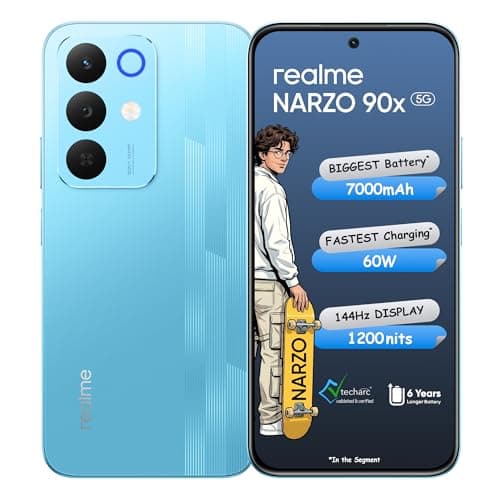 realme NARZO 90x 5G (Flash Blue,6GB+128GB) | 7000mAh + 60W Biggest Battery & Fastest Charging in the Segment* | 144Hz Bright Display | Sony 50MP AI Rear Camera | AI Assist | 400% Ultra Boom Speaker