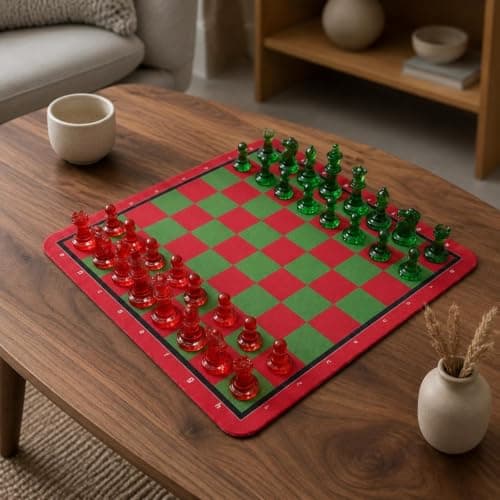 Bnf Easy to Storable Red Green Chess Board Set Lightweight ABS Chess Set Colorful for Beginners, Kids, Travel, School, 49MM 5