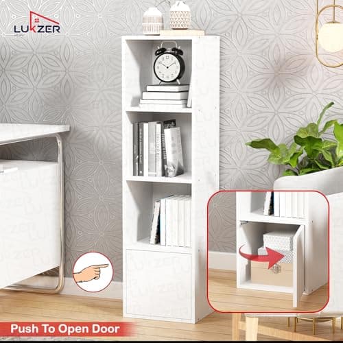 Lukzer 4 Layer Wooden Book Rack/Shelf/Stand | Multipurpose Storage Cabinet & Bookshelf with Open & Enclosed Shelves | Compact Organizer for Bedroom, Kitchen, Living Room & Office (MR-023/White) 4