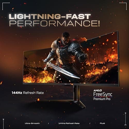 Acer EI491CR S 49 Inch LED 1800R Curved DFHD 3840 X 1080 Pixels VA Monitor I 32:9 Aspect Ratio I AMD Freesync Premium PRO I 144Hz I Vesa Certified Display HDR 400 I Dci-P3 I Support PIP/PBP I Speakers 3