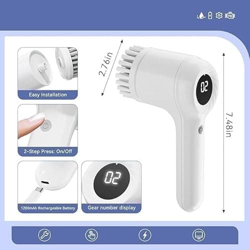 RXCINOZ 5 in 1 Electric Spin Scrubber Handheld Power with LED Display, 2-Speed Rechargeable Cleaning Brush, 1200mAh Battery & 5 Interchangeable Heads for Bathroom, Kitchen & Tile (5 in 1 Scrubber) 2