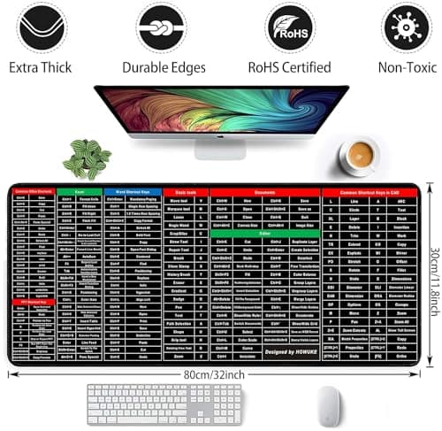 Vederio Large Keyboard Shortcut Desk Mouse Pad 80x30cm Office & Computer Shortcut Keys Guide Extended Mouse Mat Anti-Slip Rubber Base Desk Pad for Laptop PC Gaming Coding Excel Word Photoshop CAD User 2