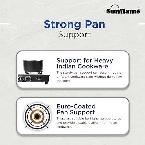 Sunflame Pride 4 Burner Gas Stove | 2 Medium and 2 Small Brass Burners | 2-Years Product Coverage by Sunflame | Ergonomic Knobs | Easy to Maintain | Toughened Glass Top | PAN India Presence| Black 4