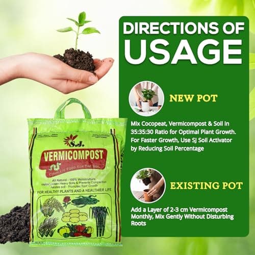 SJ Organics Vermicompost For Plants - 5 Kg | Odorless Fertilizer Powder | Ready to Use Organic Manure | Fertilizers for Plant Home Garden | Enriched Plant Food Fertilisers | Compost for Indoor plants 5