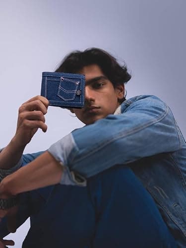 Bacca Bucci Denim Dash Bifold Wallet– Jeans Inspired Wallet for Teens & Gen Z Blue 4