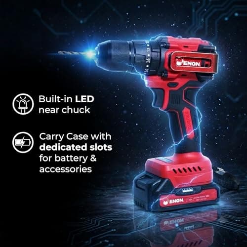 Enon Cordless 20V Brushless Drill/Driver for Home Use, 1450RPM, 45NM Torque, Keyless Chuck 13mm, 2 Speed Modes, 3 Function Gearbox, 2x1.5Ah Batteries, 71 Pcs Drill Kit, 6 Months Warranty (XE-BL2012) 3