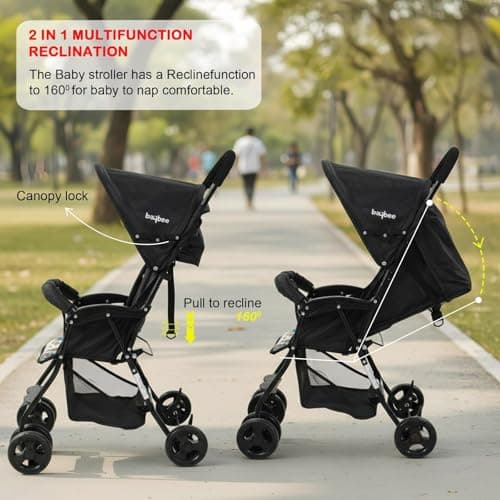 Baybee Stroller Baby for Boy & Girl 0 to 3 Years | Foldable Strollers with Canopy, Parent Handle, 2-Position Adjustable Seat, 2-Point Safety Belt | Travel Pram for Kids (Black) 3