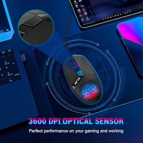 Ant Plus Ghost 10 Gaming Mouse, Wired PC Mouse with RGB Backlit and Adjustable DPI, Ergonomic Office Laptop, Computer Gamer with 7 Responsive Buttons for Windows/Mac/Linux/Chrome 2