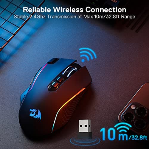 Redragon M810 Pro Wireless Gaming Mouse, 10000 DPI Wired/Wireless Gamer Mouse w/Rapid Fire Key, 8 Macro Buttons, 45-Hour Durable Power Capacity and RGB Backlit for PC/Mac/Laptop 4
