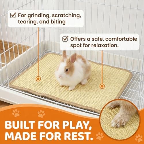 Qpets® Rabbit Cage Mat 40 x 30 cm, Natural Rattan Cooling Mat for Rabbits, Guinea Pigs & Hamsters, Woven Pet Resting Mat for Cages and Playpens 5
