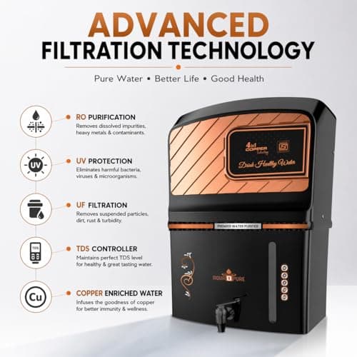 AQUA D PURE Copper RO Water Purifier | RO + UV + UF + TDS Controller + Copper Enriched Technology | 12 L Storage Tank | Wall Mount & Table Top | Suitable for Borewell, Tanker & Municipal Water 3