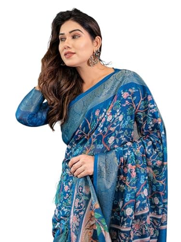 ALMAARI FASHION Cotton Saree for Woman - Cotton Silk Sarees Printed Saree for Women Handloom Peacock Border Ethnic Office Wear Daily Wear Soft Lightweight Designer Indian Sari with Blouse Piece