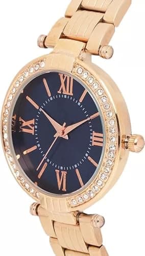styledose Analogue Wrist Watches for Women's & Girls&Miss&Ladies Luxury Blue Dial with Roman Marker in Diamond Studded Round case with Rose Gold brecelet Strap Stylish Quartz Watches (Blue) 3