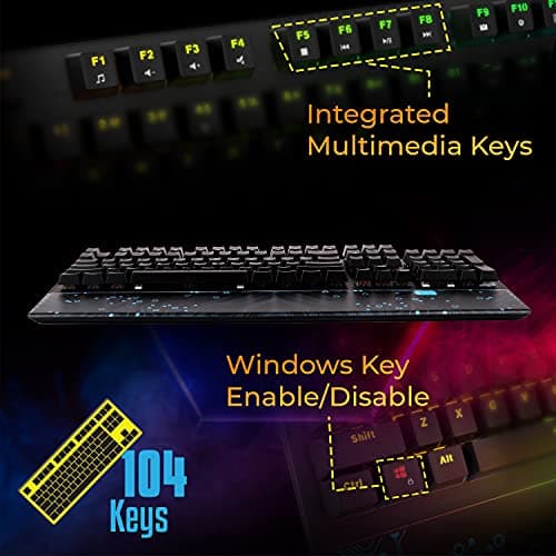 ZEBRONICS Zeb-MAX Chroma Premium Mechanical Gaming Keyboard with 104 Tactile Switch Keys, Wrist Rest, 18 RGB LED Modes, Braided & Gold Plated USB Cable 3