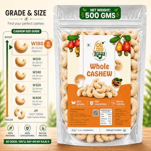 Oh My Kaju™ Premium Konkan Jumbo King Cashew W180 | King Kaju Nuts | Goa Origin Big Large Size Cashews – High Protien I Fresh Kaju Nuts | Zero Cholesterol I Goa-Origin Style I Gourmet Healthy Snacks f 3
