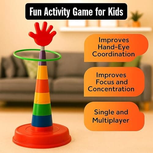 GRAPHENE 2 in 1 Stacking Ring Toss Game Toy for Kids Indoor Outdoor Target Throw Colour Recognition Brain Development Educational Toys For 1-5 Years Girls Boy Fun Learning Activity Toy Set Gift for 3+ 5