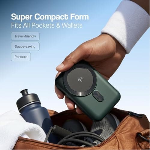 Ambrane [New & Faster] Qi2 & MagSafe Wireless 10000mAh Powerbank, Improved 15W Faster Wireless Charging, 22.5W Wired Output, Qi2 Certified, Fast Charging, 22.5W Output, For iPhone (Snap 2,Black/Green) 6