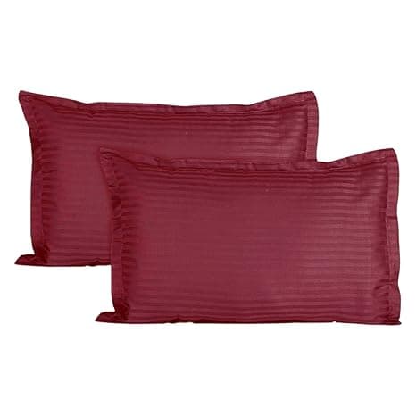 Trance Home Linen 200 TC 100% Cotton Small Size 17x25 inch Satin Stripe Pillow Covers | Pillow Cases | Set of 2 Piece Pillow Covers only |Small Size (Deep Wine, 17 X 25 inch)