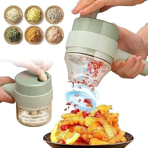 4-in-1 Electric Choppers - Multi-Function Food Processor, Mini Chopper, Garlic Masher, Slicer & Dicer - Compact Kitchen Gadget, Electric Mini Chopper, Vegetable Chopper, 250ml Bowl Capacity 3