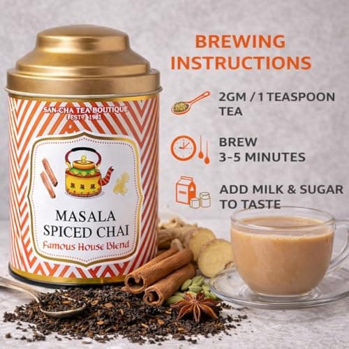 Sancha Tea Boutique, Masala Chai, Original Masala Blend with Ginger, Cardamom & Cinnamon, Premium Assam Tea Blend, 100g Whole Leaves 5
