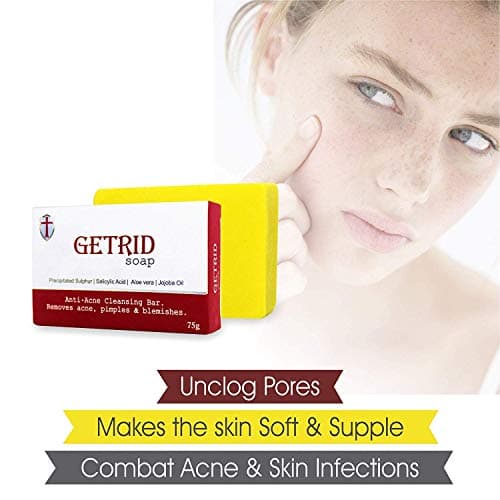 Getrid Soap Bar 75g (Pack of 6) | Precipitated Sulphur and Salicylic Acid Cleansing Bar | Enriched with Aloe Vera and Jojoba Oil | Deep Cleansing Exfoliating Soap for Oily and Acne-Prone Skin | For Fa 5