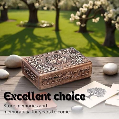 ZYNTIX Wooden Decorative Box with Life of Tree Carving - Antique Design for Sister Birthday Gifts, Unique Gift Items For Women Birthday Unique, wooden Handmade love Gift box (8 x 5 Inch) 4