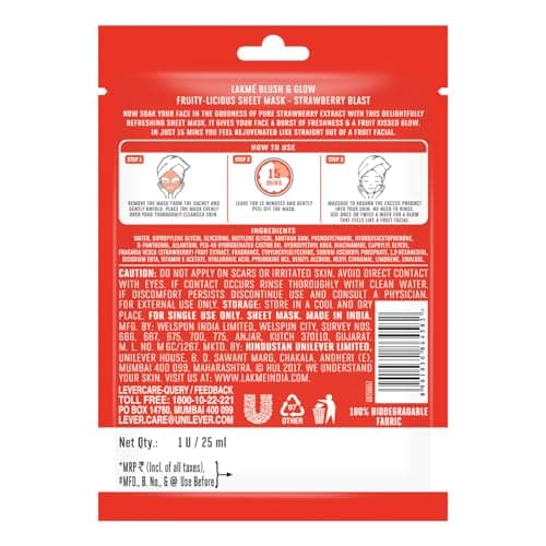 Lakme Blush & Glow Strawberry Sheet Mask|| 25 ml 2