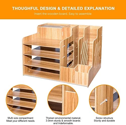 CRISELL Wooden Office Desk Organiser and Accessories, Multi-Functional Stationary Supplies Desktop Organizer Set, Small Wood Desk Organization, Easy Assembly Table Organiser (Desk Organizer) 3