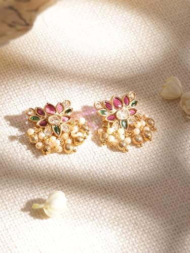 Rubans 22KT Gold-Plated Ruby & Emerald-Studded Pearl-Beaded Choker Set 4